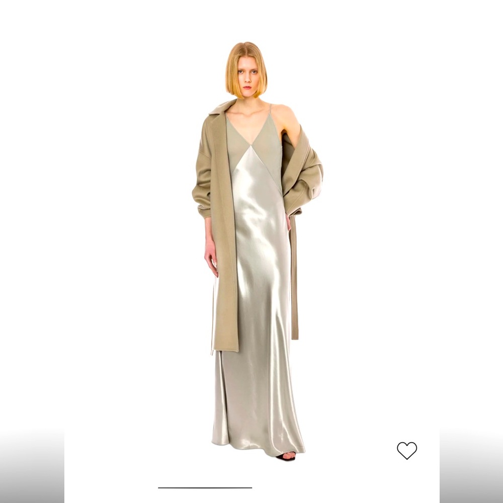 Alberta Ferretti Glossy Satin Maxi Slip Dress size 4 Silver Chrome